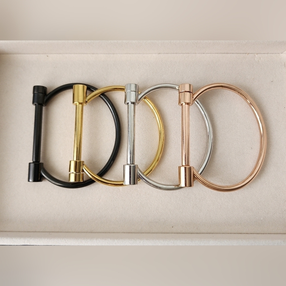 Rose Gold Stainless Steel Screw Bar Cuff Horseshoe Bracelet Unisex